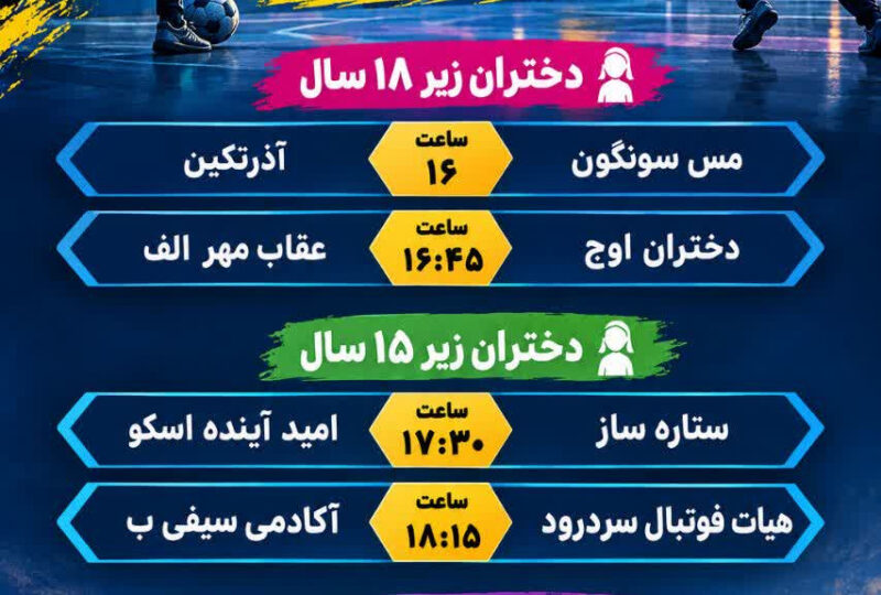 ادامه برنامه مسابقات فوتسال خیابانی دختران زیر 15 و 18 سال استان
