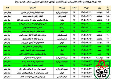 برنامه هفته 14 تا 16مسابقات فوتبال سوپرلیگ بزرگسالان محلات تبریز و حومه