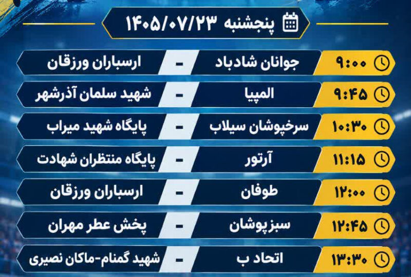 برنامه مسابقات عقب افتاده فوتسال خیابانی پسران زیر ۱۸ سال استان